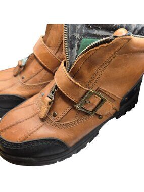 Boys Winter Boots Leather Polo Ralph Lauren Brown Rubber Soles Sze 4 Junior READ